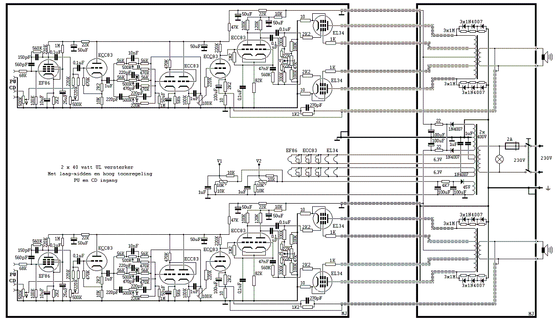 Schema versterker 2x40Watt